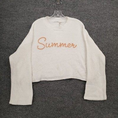 NEW Moon & Madison Sweater Womens Large White Ribbed Crop Summer Embroidered