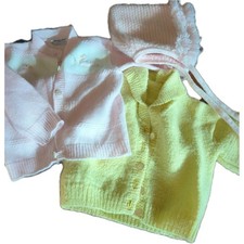 Vtg Sears Girls Button Up Pink and Yellow Sweaters Pink Hood Baby