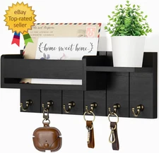 Key Holder Wall Mount - Decorative Key Rack and Mail Organizer with 6 Key Hooks