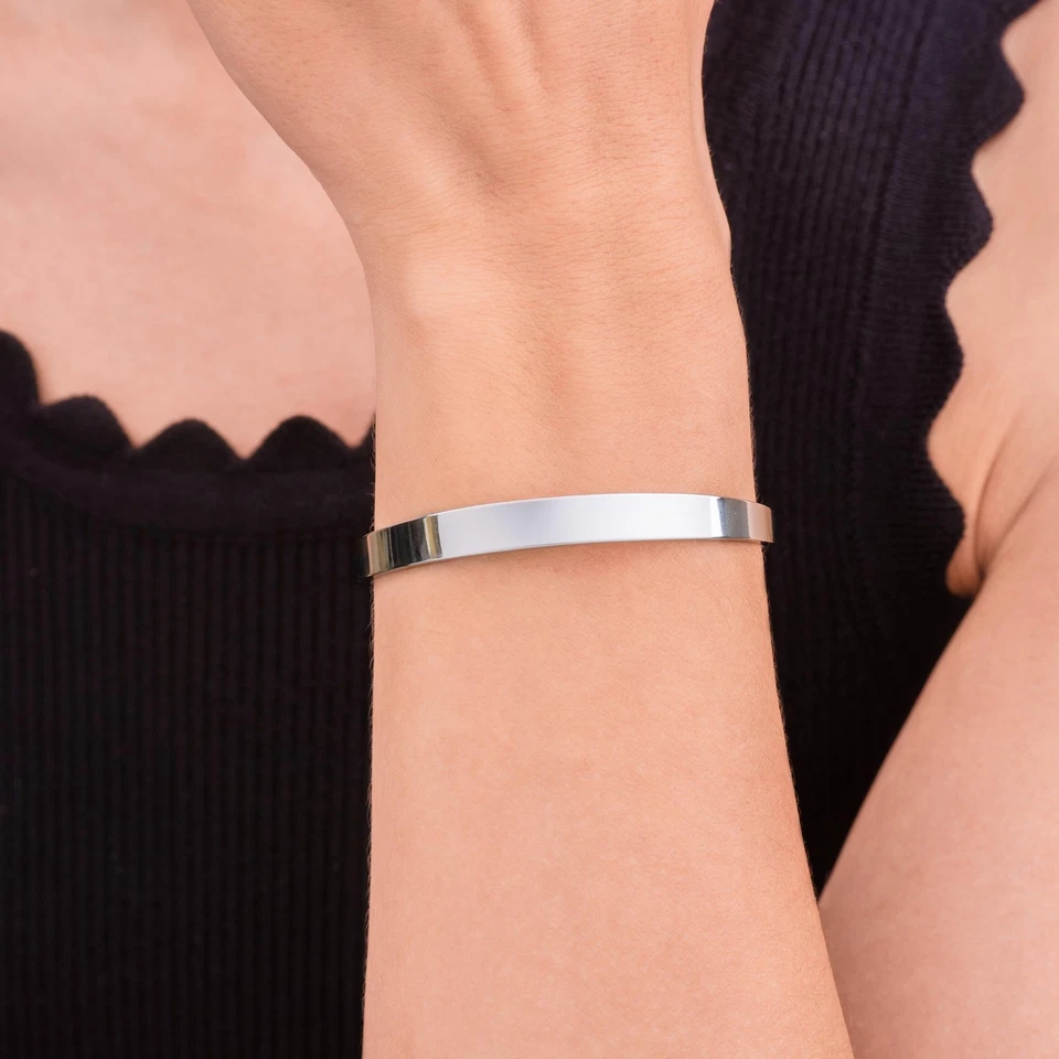 Bracelete de punho em tom de prata em ródio sobre bronze, branco, 8" - Imagem 3 de 4