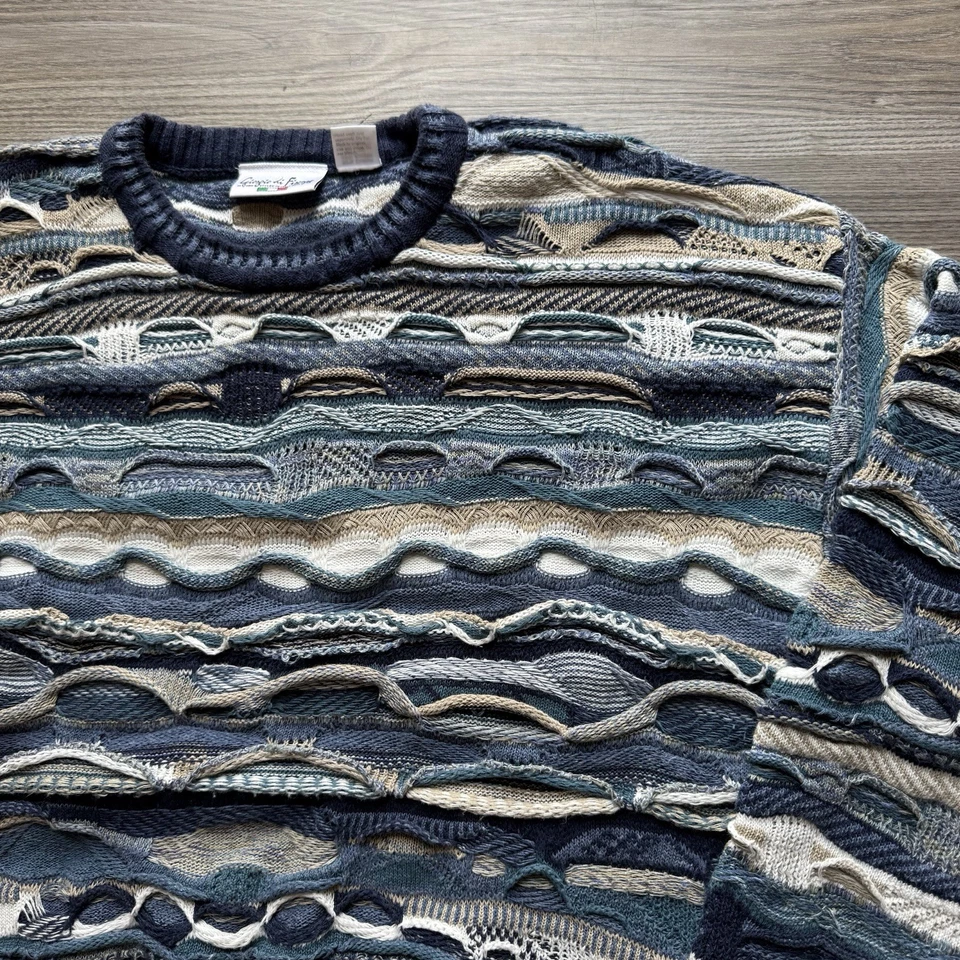 Винтажный текстурированный мужской свитер Giorgio di Firenze многоцветный стиль L Coogi синий - Изображение 3 из 4