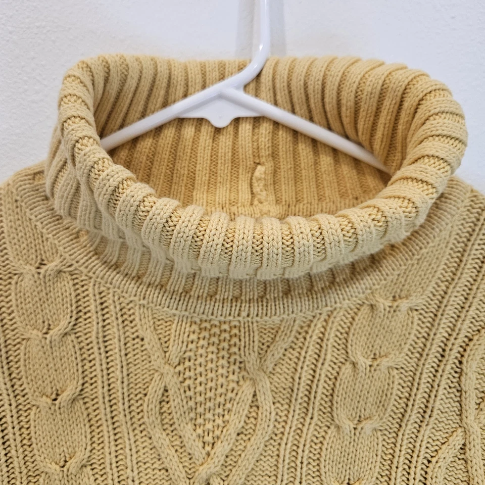 Pria Yellow Fisherman Cable Knit Long Sleeve Turtleneck Sweater Sz L CabinCore - Image 4 of 4