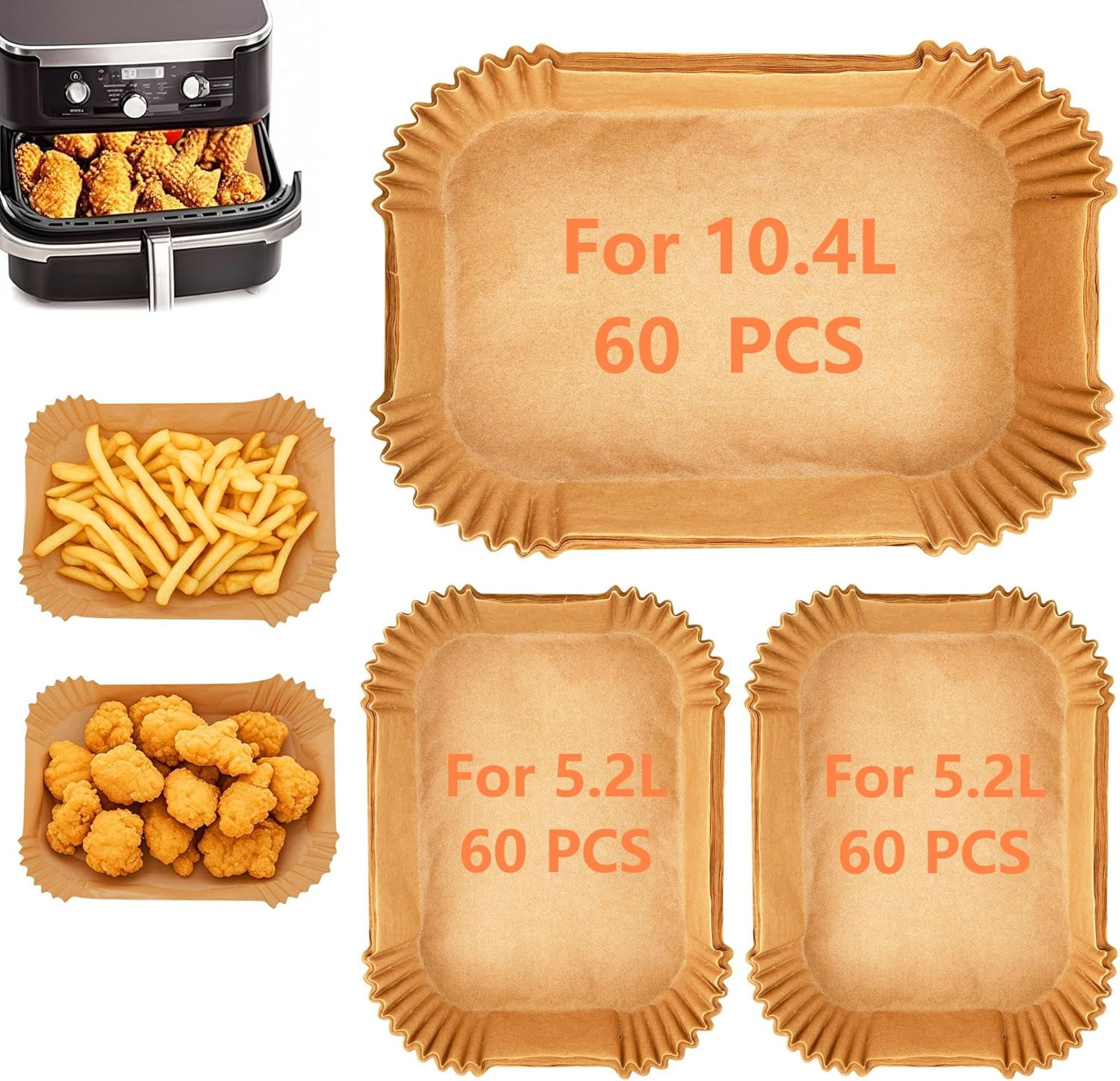 Papier cuisson air fryer pour Ninja Foodi Flex 10.4L - Lot de 180 moules rectangulaires jetables