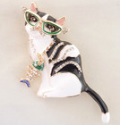 NEW Lunch at the Ritz STYLE 3.25" HIP HOP CAT FISH NECKLACE PENDANT BROOCH COMBO — photo 7