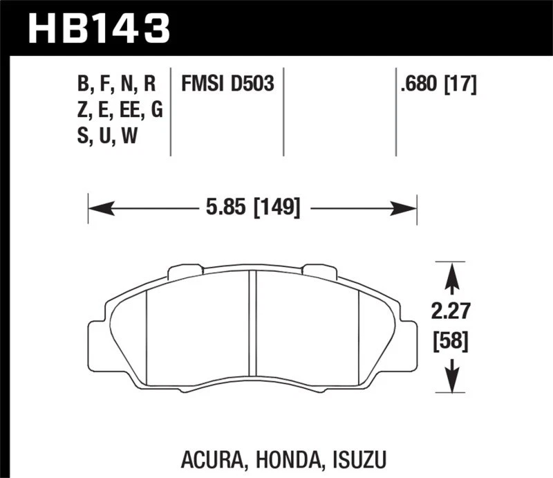 Hawk Performance HP+ Street Front Brake Pads for Honda Prelude & Civic - Image 2 of 4