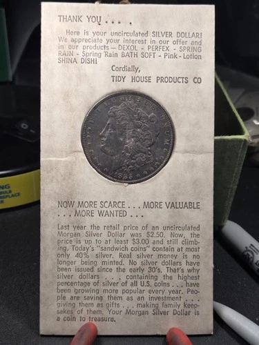 1885-o Morgan Silver Dollar Brilliant Uncirculated Tidy House Holder Toned