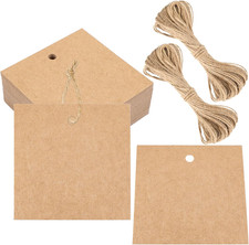 Kraft Paper Gift Tags with String-100PCS Brown Square Tags, 2.5x2.5 inches Large
