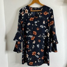 Lulu's midnight Womens floral print bell sleeve shift dress Size XS
