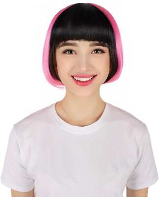 HPO Adult Women's Pink & Black Two Tone Bob Wig with Bangs, HW-7478