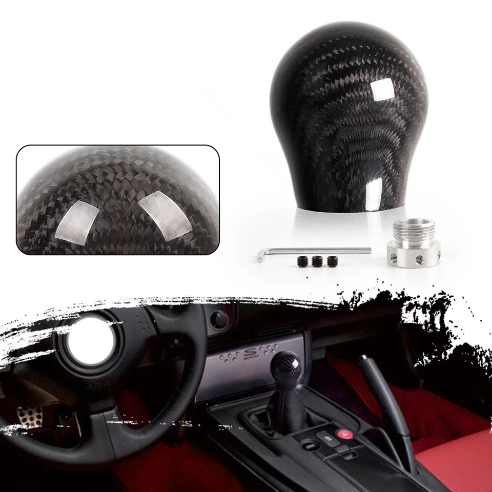 100% Real Carbon Fiber Manual Universal Gear Shift Knob Lever Shifter w/Adapter - Image 3 of 4