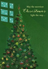 Merry Christmas Festive Green Tree Trimming Merriest Greeting Cards - Set of 14