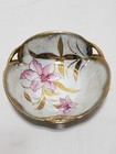 Pearlescent Bowl, Pink Lilies, Gold Leaves, Heavy 22k Gold Trim  7 1/2" — photo 3