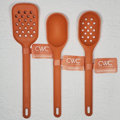 3pc CWC Silicone Kitchen Utensils Spoon, Slotted Spoon, Slotted Turner Orange