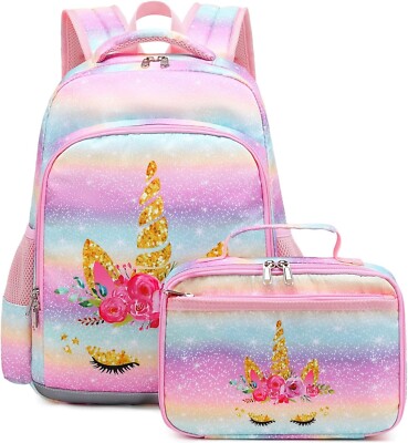 Juego De Mochila De Unicornio Y Lonchera Escolar Para Niña Unicorn Schoolbag NEW