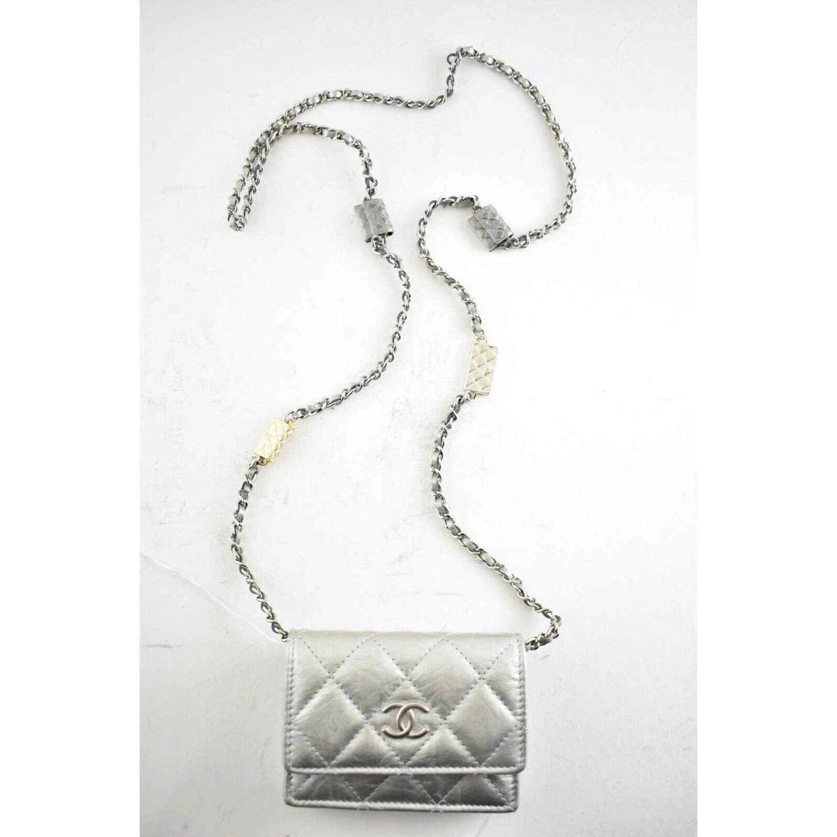 Chanel 21K Silver WOC Mini Wallet On Chain Gold Charm Shoulder