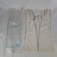 Vintage Raalte Women's Cloth Gloves Ivory Embroidered Mid-Arm Length Formal Wedd