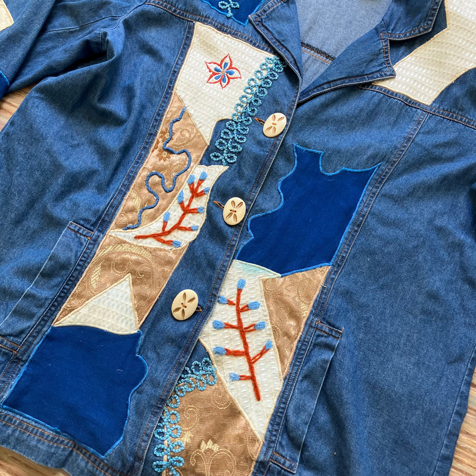 Allure Denim Chambray Patchwork Blazer Jacket Vtg… - image 2