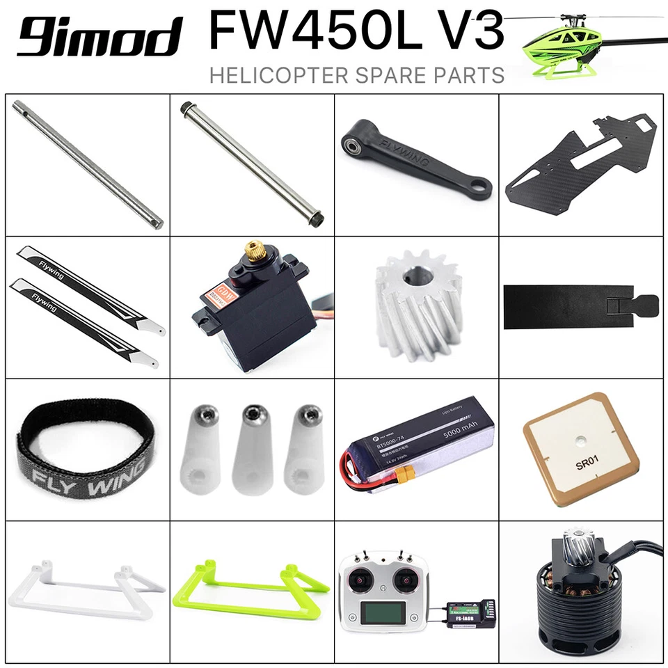 Fly Wing FW450L V3 Helicopter Original Receiver Motor ESC Servo Main Shaft Parts - Image 4 of 4