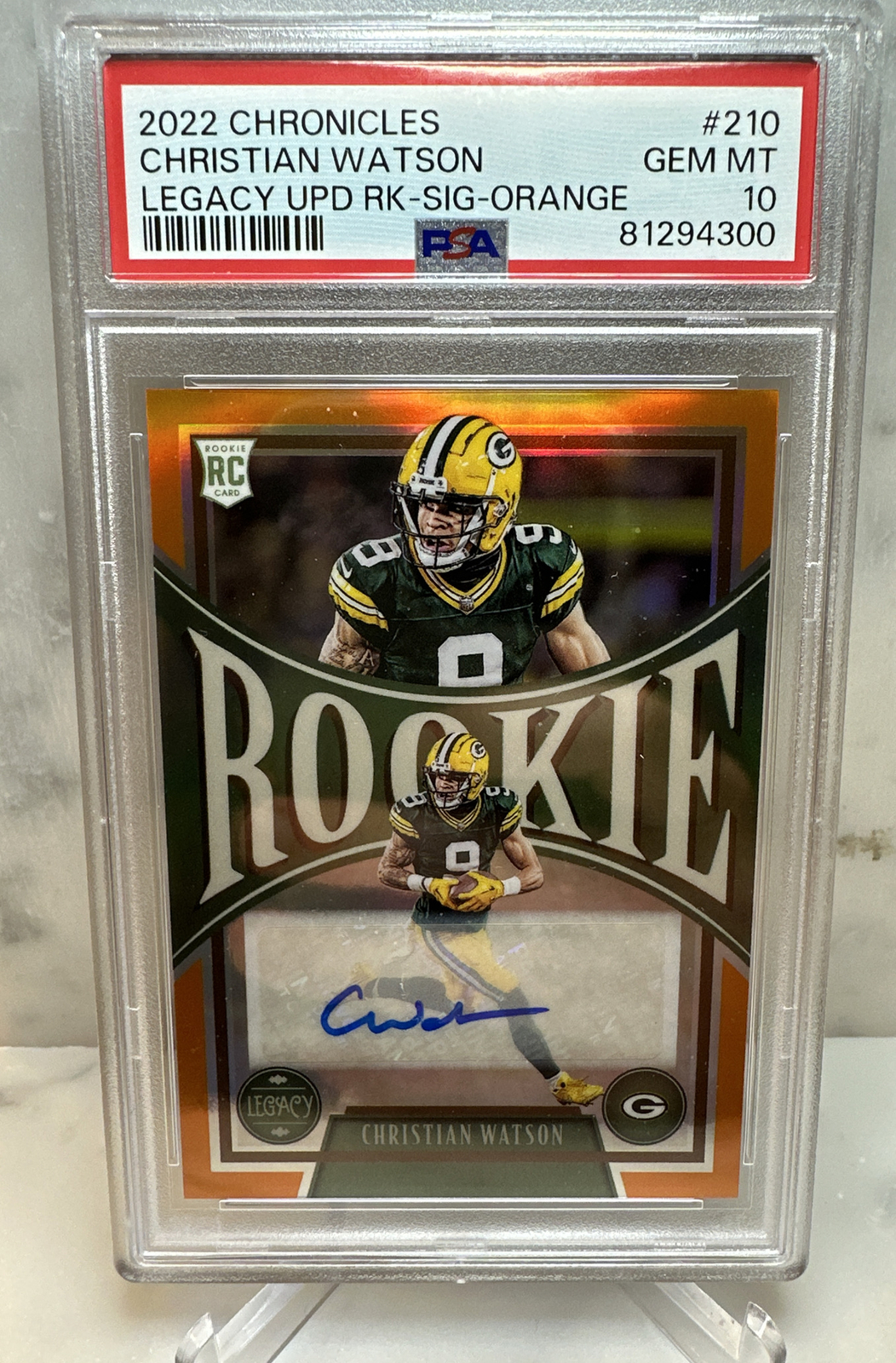 Christian Watson Panini Chronicles Legacy Update Rookies #210 Signature-Orange