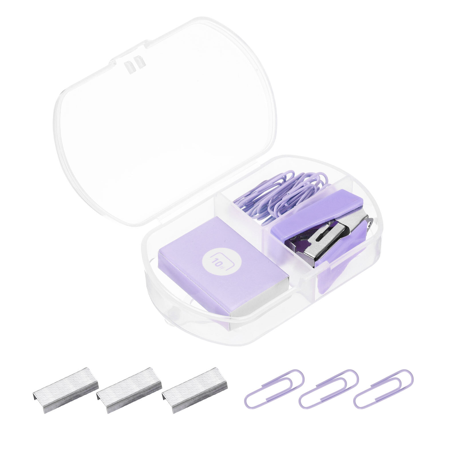Purple Desktop Stapler Set with Staples and Clips for Office or School-image