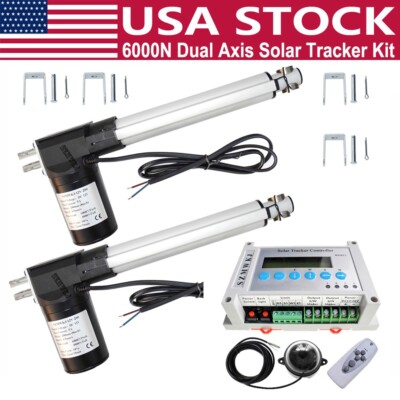 Complete Dual Axis Solar Tracker DC12V 6000N 2X8'' Linear Actuator Controller Kit