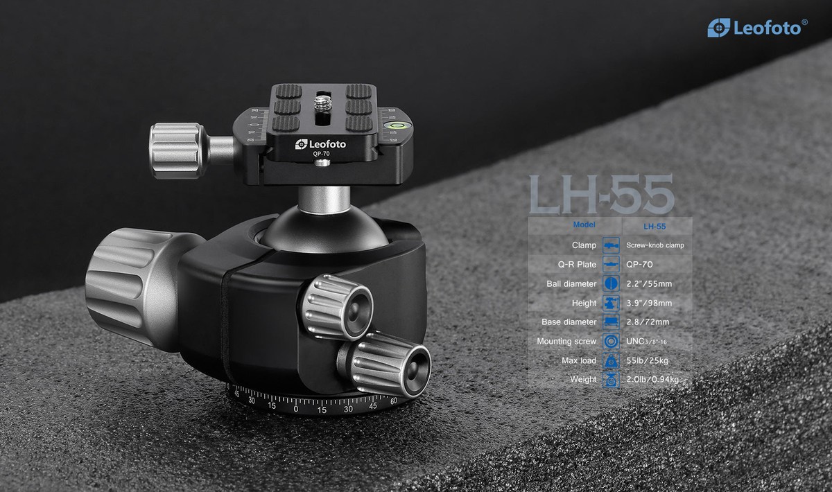 Kit Trépied Leofoto LM-364CX + Rotule LH-55LSC – Carbone – 75mm – Visée Extérieure