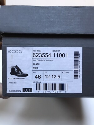 Ecco Johannesburg ￼Size 46, New In Box Black Stunning Low Cut Lace Boot