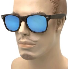 Men's Large Wood Print Frame Sunglasses Retro Mirror Lens Fashion Horn Rim