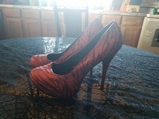 Shi Red Glitter Tiger Print Plattform Heels S...