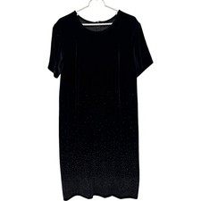 Evening Sheath Velvet Dress Black Womens Short Sleeve Floral Round Neck Relaxed
