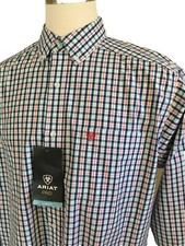 NWT Men ARIAT PRO Long Sleeve L/S Button Shirt Rockwood Multi Blue White Green