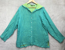 Chicos Linen Blend Hooded Lightweight Jacket Size 3 Green Lime Contrast