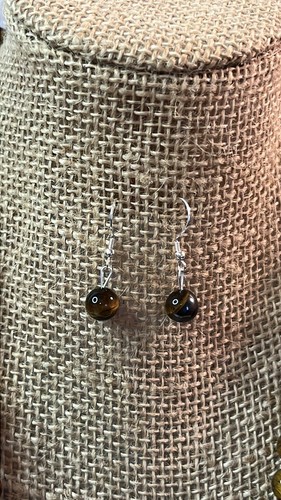 Tiger eye beaded stretch bracelet earrings & necklace 18”set and sterling silver - 第 8/13 張圖片