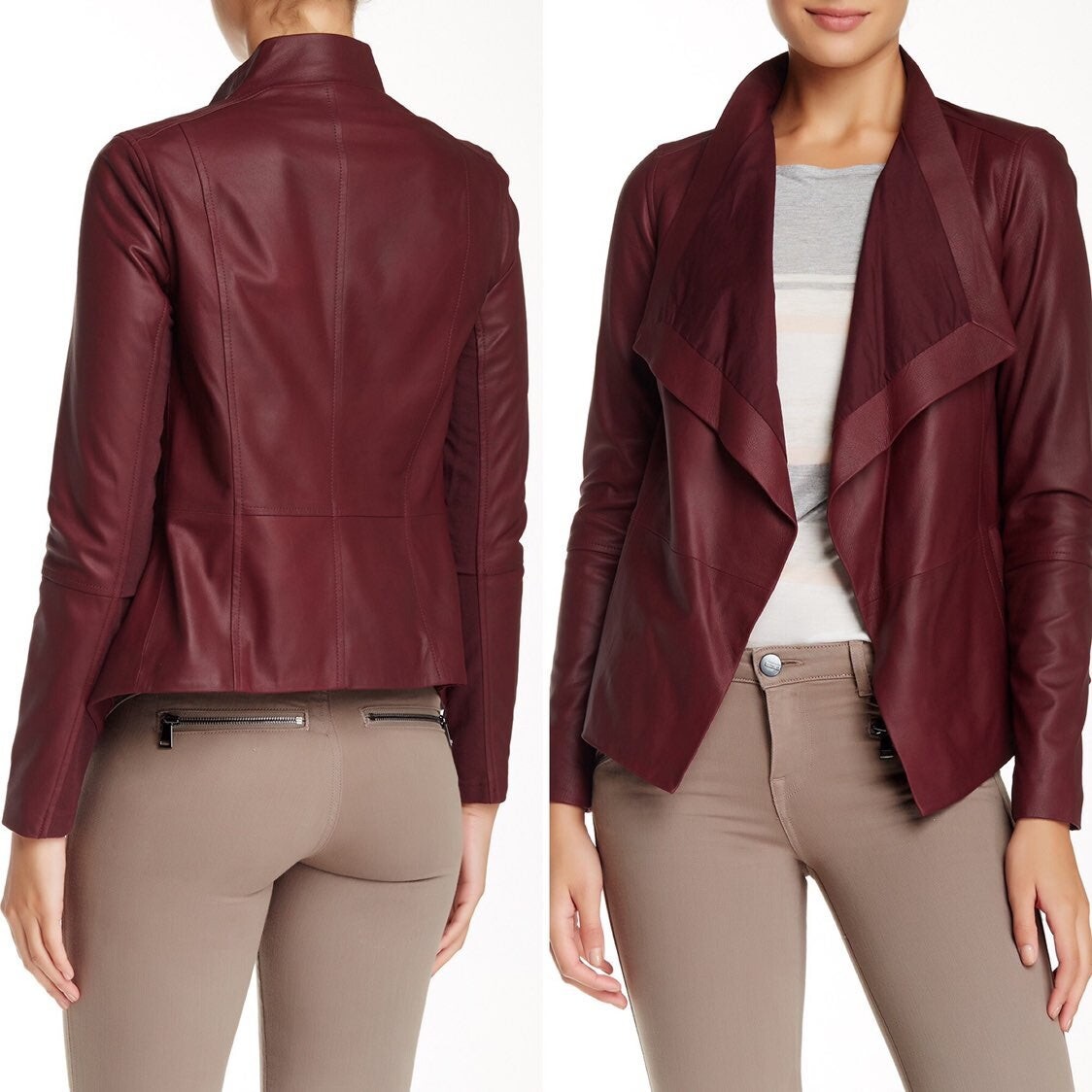VINCE Goat Leather Red Draped Open Front Jacket M Medium $1095 | eBay