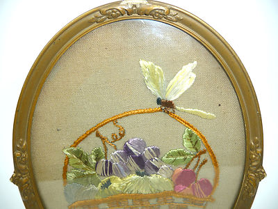 Antique Hand-Embroidered Picture About 1880 Dragonfly B-0174 | eBay
