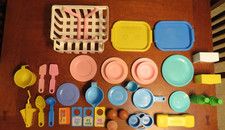 Vintage Lot of Play Food, Plates, Utensils Fisher-Price, Little Tikes, Playskool