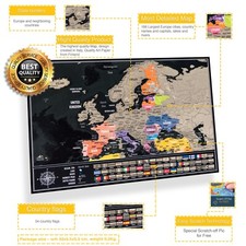 Scratch-Off Europe Map with Flags – Interactive Travel Journal and Stylish Wall