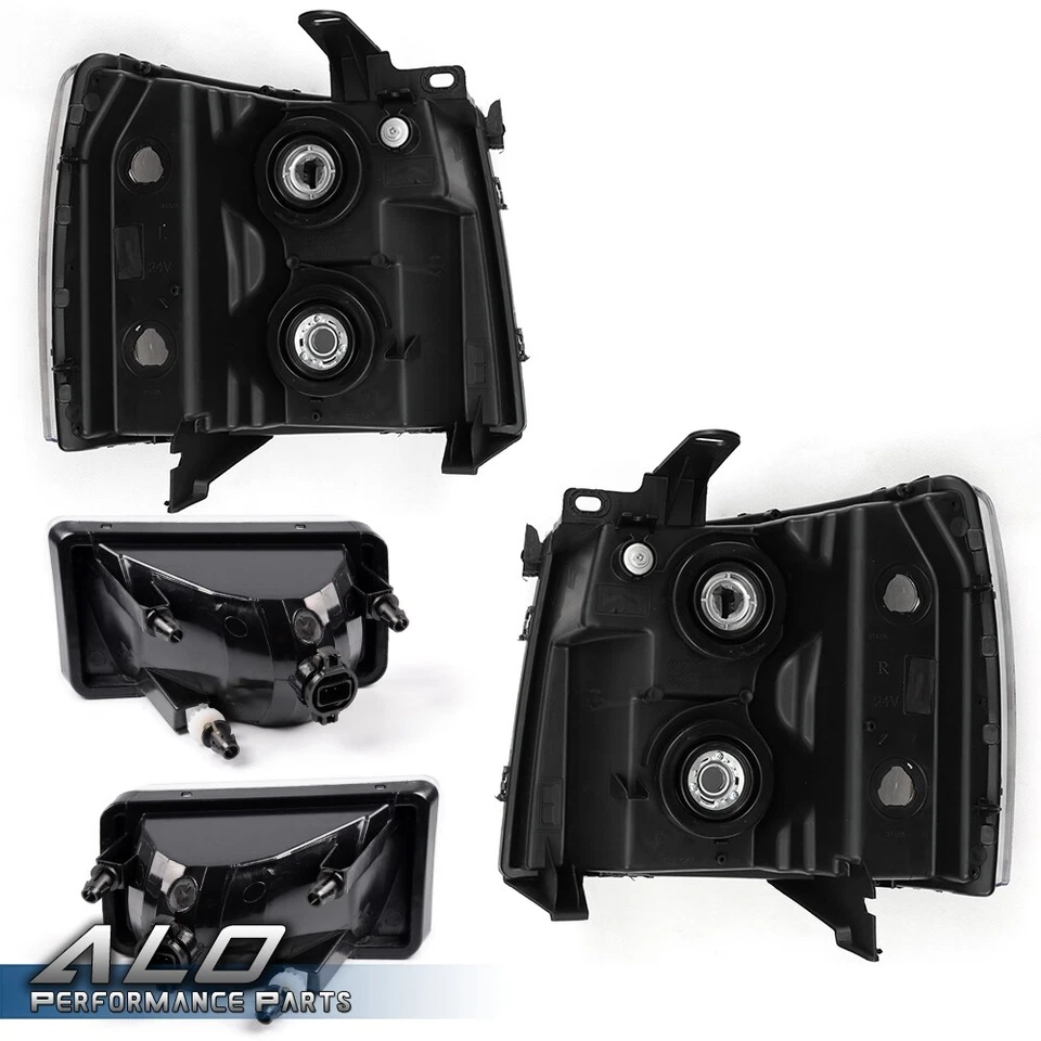 Fit For 07-13 Silverado 1500/2500/3500 Clear Corner Headlights + Fog Lights Foto 2 de 4