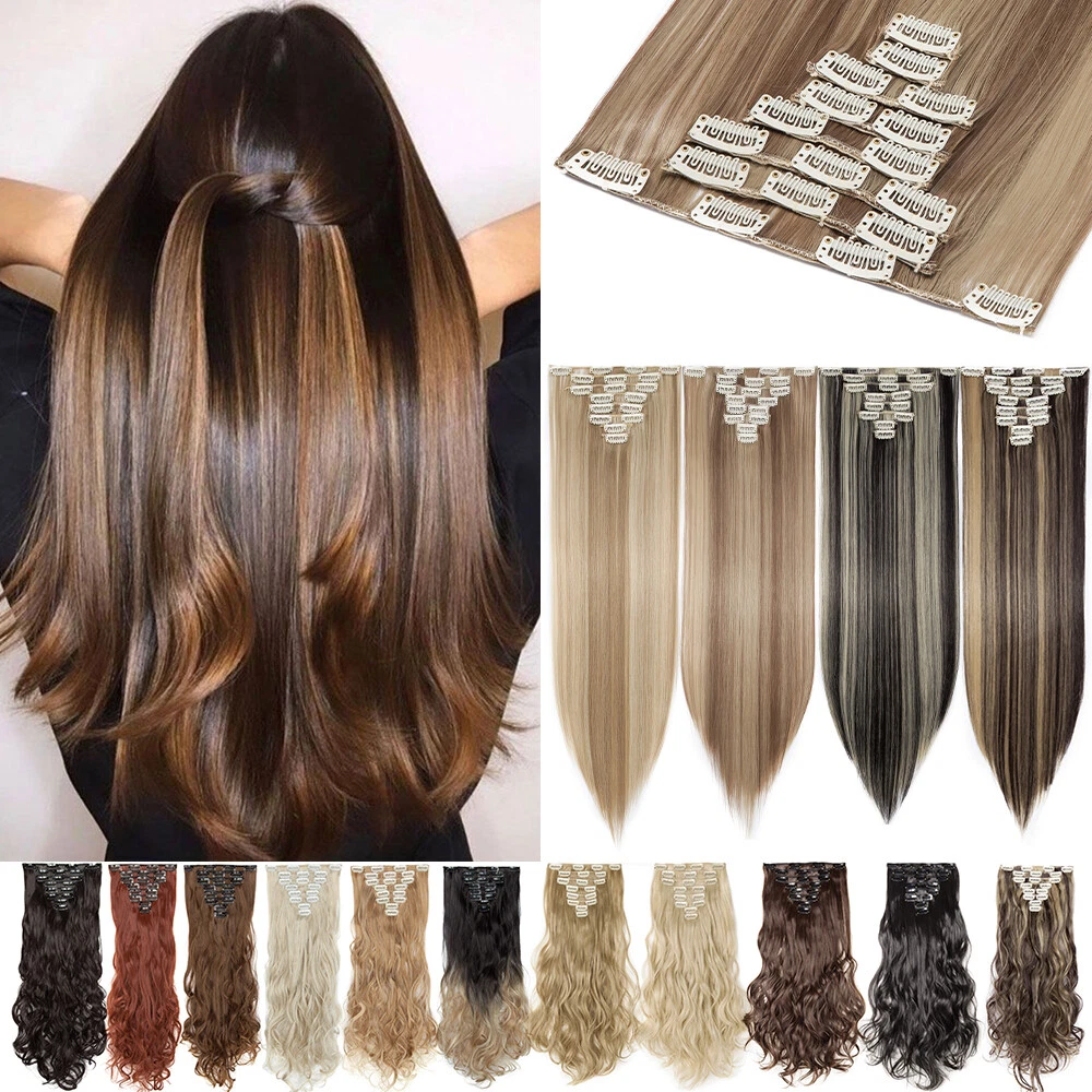 Full Head Clip in Hair Extensions 8 Pieces / set Straight Curly