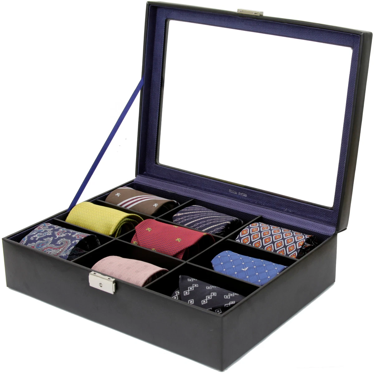 Tie Box Organizer Storage Black Leather