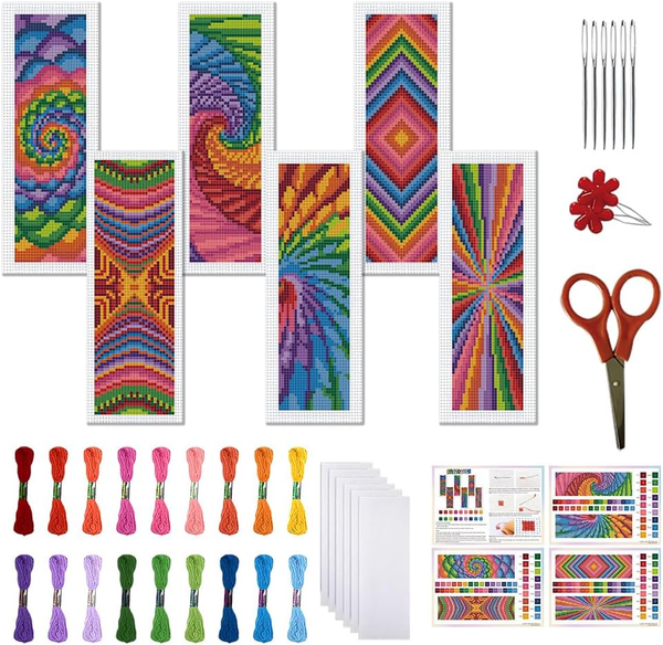 6 Set Kreuzstich Lesezeichen Sets Blumenmuster Gestempeltes Stickset Stich Lesez-image