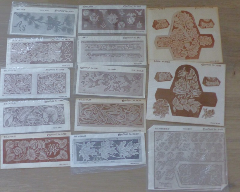 Vtg Craftaid Leather 13 Carving Templates Billfold Belt Coin-Purse Emblems ++