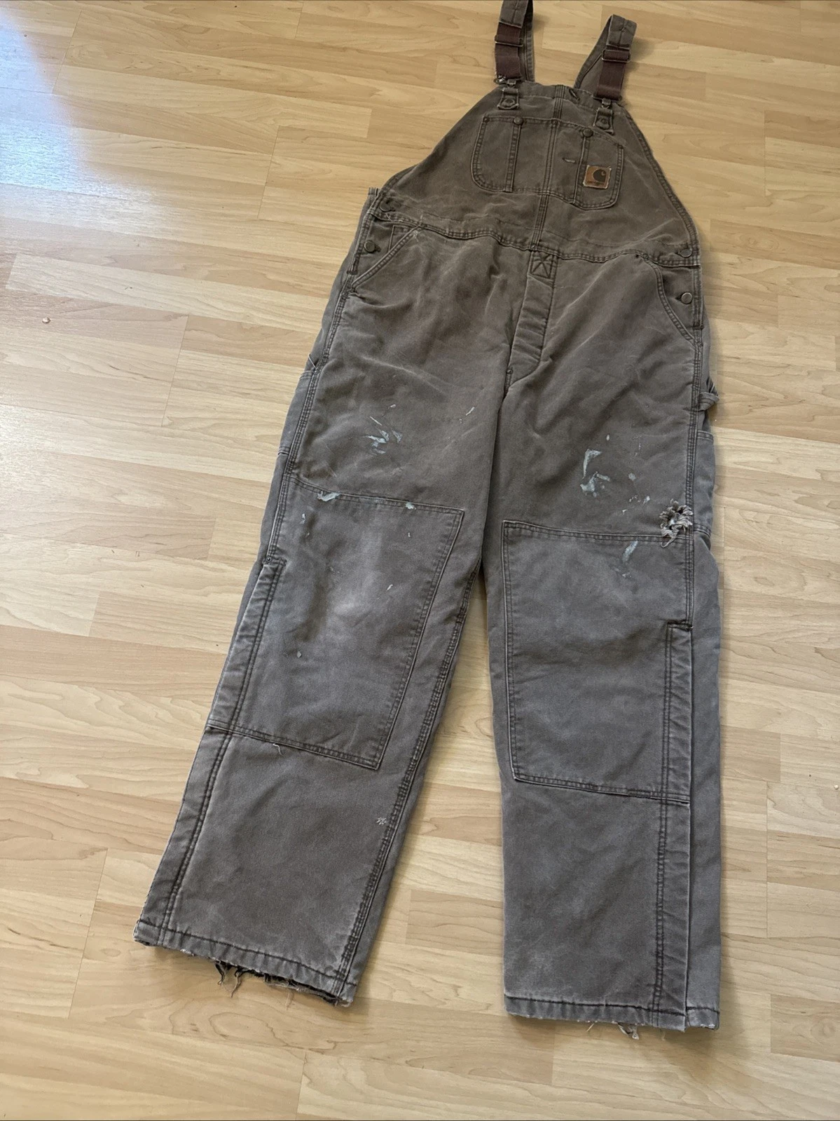 Vintage CARHARTT Overalls Db Knee Choc Brown Quilt Lined Cotton Canvas 42x30