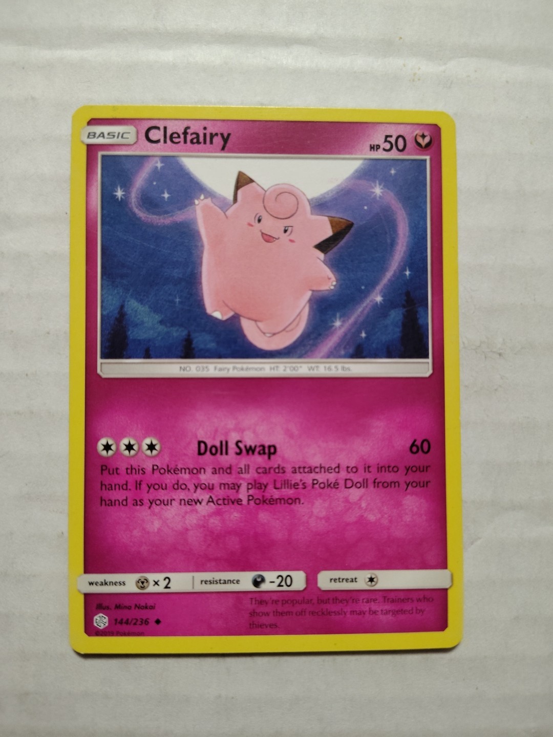 Clefairy 144/236 Non Holo Uncommon Sun & Moon Cosmic Eclipse Pokemon Card 