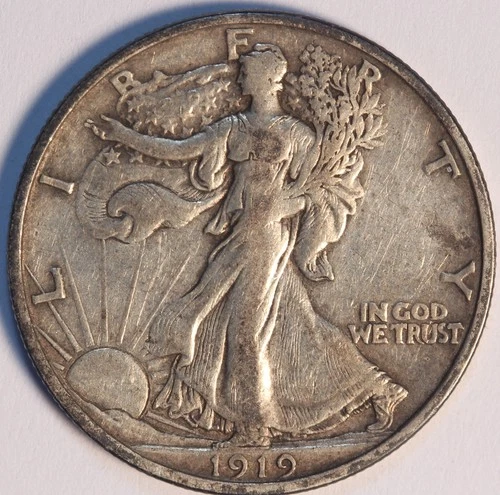 1919 D Walking Liberty Half Dollar, Tough Semi-Key Date, Choice Very Fine+!