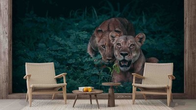 3D Plant Lion Night Scene Wall Murals Wallpaper Murals Wall Sticker