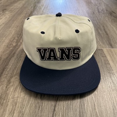 Vans Embroidered Logo Snapback Hat Cream Navy Blue - Brand New