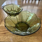 VTG Anchor Hocking Swedish Modern Avocado Green Glass Chip & Dip Serving Set