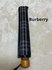 BURBERRY Check pattern Folding Umbrella wooden handle