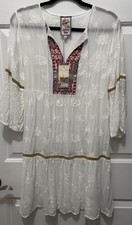 Johnny Was Embroidered White Dress New With Tags XS Repaired Tiny Flaw 420 MSRP